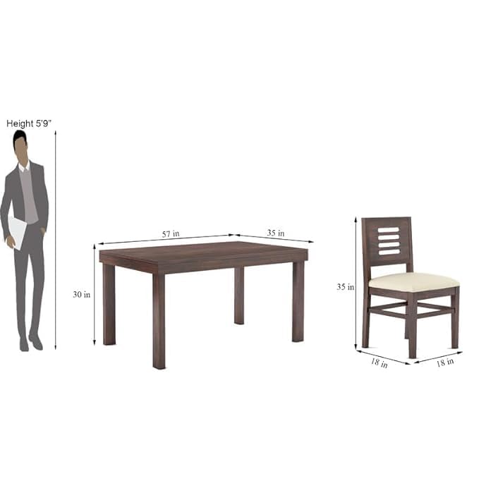 Image of Solid Sheesham Wood Dining Set with Dining Table & Cushioned Chairs | Elegant | Comfortable | Durable & Stylish for Dining Room | Living Room | Home & Office | Hotels Restaurant (brown 29)