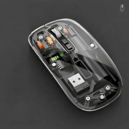 Image of PhT2104 Slim Wireless Mouse with Transparent Cover, 2.4GHz and Dual Bluetooth, Rechargeable, Adjustable DPI, LED for Laptop, PC and Tablet, Black BTWMOUSE