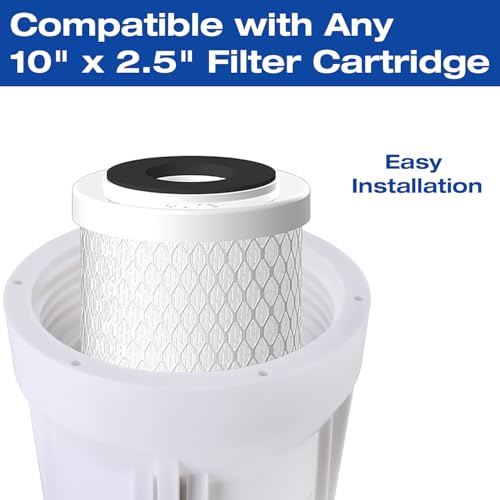 Image of H&G Lifestyles Whole House Water Filter Housing 10 inch x 2.5 inch | Universal Water Canister, Water Filtration System for Well Water City Water, 3 /4 NPT Fittings,Stainless Steel Bracket