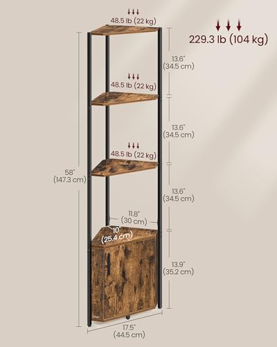 Image of VASAGLE Corner Shelf with Storage, 5-Tier Corner Storage Cabinet | Corner shelf storage cabinet, Rustic Brown and Ink Black, for Living Room, Bedroom, Kitchen, Bathroom, ULBC580K01