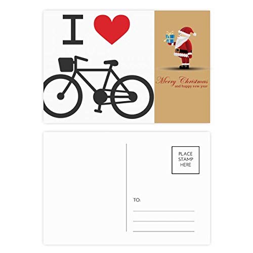 Cartes postales I Love Red Heart Bicycle Père Noël au design rétro rigide