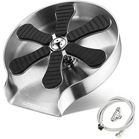 LOQRON Metal Glass Rinser for Kitchen Sink, Cup Washer Sink Attachment, Bottle Cleaner, Powerful Water Jet, Automatic Flushing, Quick Cleaning, Faucet Glass Rinser for Kitchen Bar - Stain Nickel Cover