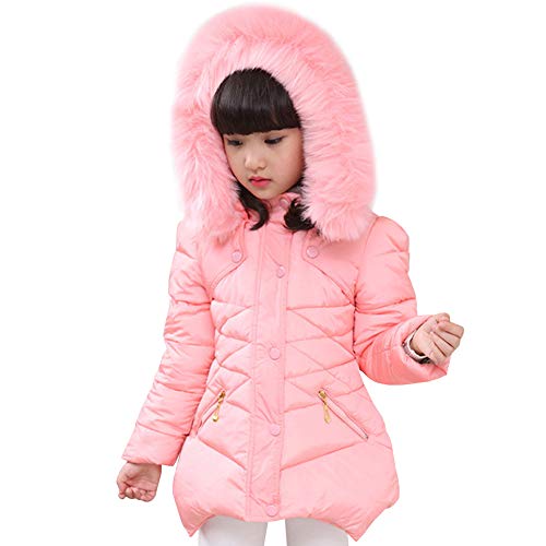 LSERVER Doudoune Filles Manteau Hiver Epaisse Chaud Blouson Enfant Veste à Capuche Fausse Fourrure, Rose, 7-8 Ans / 130