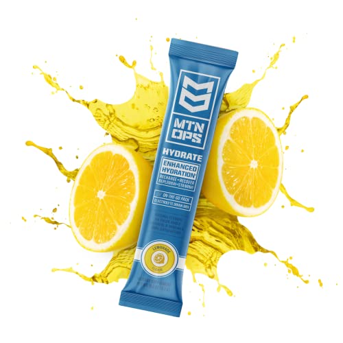 Mtn Ops Hydrate Electrolyte Powder - Electrolyte Drink Mix, 20 Single-Serving On-The-Go Packs With Over 1000Mg Of Electrolytes Per Serving, Lemonade Flavor #TOP3