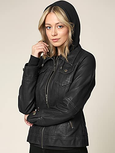 Lock And Love LLWJC664-BLACK-M Ll Wjc664 Womens Faux Leather Jacket thumb #3