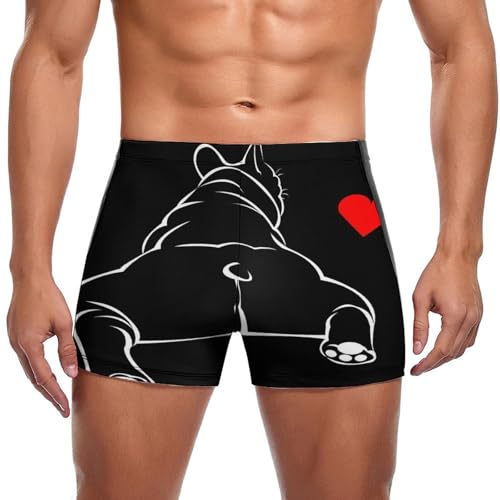 Trunks de bain noir motif bouledogue avec cordon de serrage