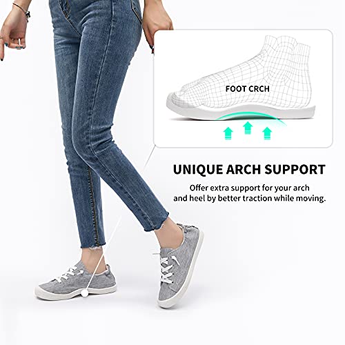Benpao Womens Canvas Slip On Shoes White Black Fashion Sneakers Loafers Shoes For Women(Grey, Us10) #TOP2