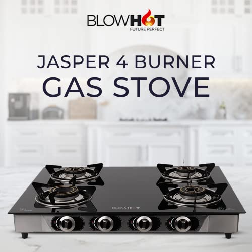 BLOWHOT-Heavy-Brass-Burner-4-Burner-Auto-Ignition-Gas-Stove-Blue-Flame-Toughened-Glass-Cook-Top-Stainless-Steel-Frame-1-Year-General-Warranty-2-Years-On-Burners-Gas-Valves-Glass