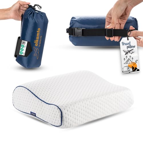 alkamto Travel & Camping Comfortable Memory Foam Pillow – Easy to Carry Portable Bag...