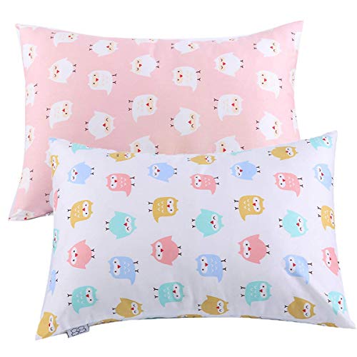 JISEN - Lot de 2 taies d'oreiller 100 % coton naturel pour enfant avec fermeture à enveloppe (33 x 46 cm, motif chouette) Cover