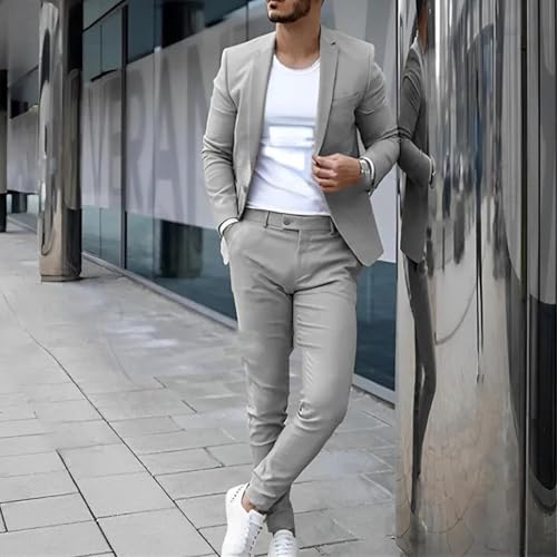 Men's 2 Piece Slim Fit Casual Suit Jacket Pants Formal Wedding Tuxedo Groom Set HRX122