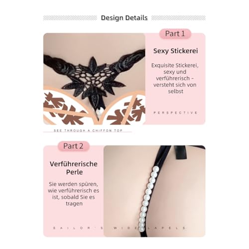 KING STORY Sexy G-String Tanga Mit Perlen Schwarz Spitze Slip Ouvert Für Frauen Große Größen Spitze Dessous Damen Sexy Unterwäsche für Frau Soft Höschen