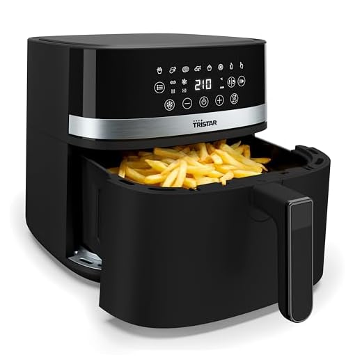Tristar Digitale Airfryer, 8L Inhoud, 2000W, LED-Touchscreen, 7 Programma’s + Handmatig, Voorverwarmen, Warmhoudfunctie, Schudherinnering, PFAS-vrije Anti-aanbaklaag, FR-9418