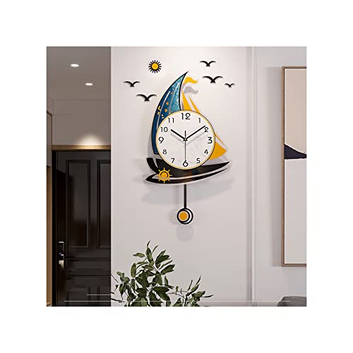 YUDIZWS Horloge Murale Moderne Grand Bateau Conception Pendule Horloges murales pour Salon Décor 3D Horloge Silencieux Mur Décor Autocollant Batterie Cover