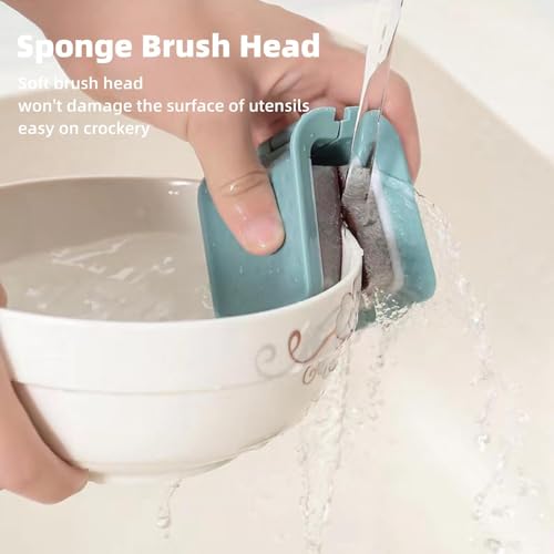 Image of Knife Cleaner, U-Shaped Double Sided Cleaning Brush, Blade Cleaner with 2 Pcs Replacement Sponge Brush Head, Non-Slip Blue PP Plastic Knife Brush