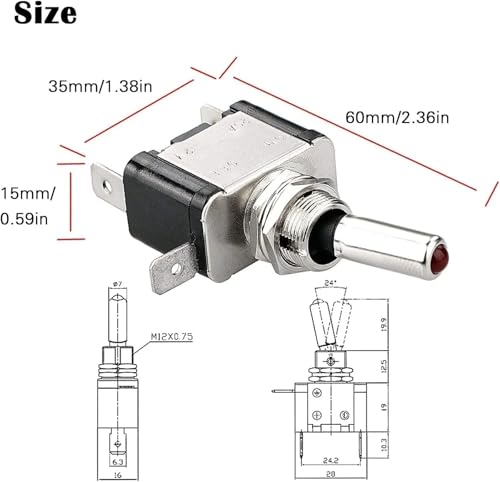 Interrupteur 12V 20A robuste avec levier de commande à LED verte - 5