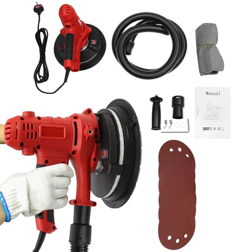 NaMaSyo 1200W Electric Drywall Sander Electric Wall Sander Automatic Vacuum Dust Collection System with LED Light & Dust Bag & Hose & Sanding Discs
