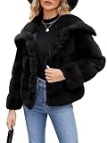 Simplee Apparel Womens Fuzzy Winter Coats Faux Fur Cropped Jackets 2025 Winter Fleece Jacket Cardigan Sweaters Black M