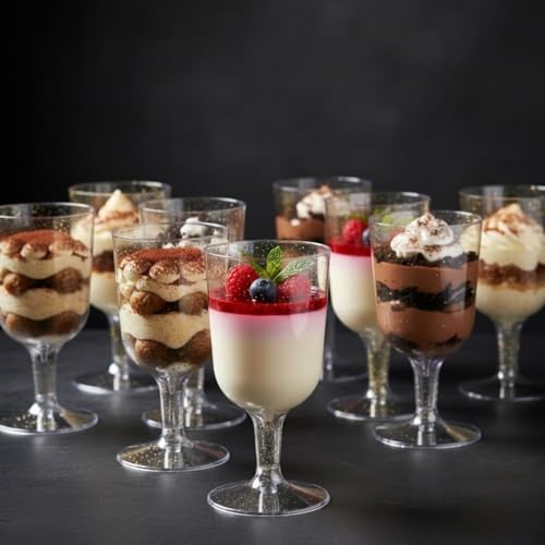 MATANA 100 Premium Plastic Wine Glasses with Gold Glitter (180ml) - Hard Plastic Wine Glass, Reusable Wine Cups for Cocktails, Dessert for Large Parties, Weddings, Birthdays, Christmas, BBQ - Image 6