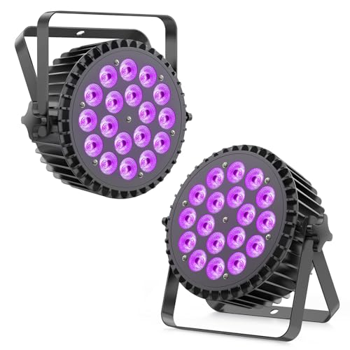 12X18W LED Stage Lights RGBWAUV 6in1 Par Lights Par Can Lighting with DMX Control Sound Activated Uplights for Events Church DJ Show Wedding Stage Performances Party (2 Packs)