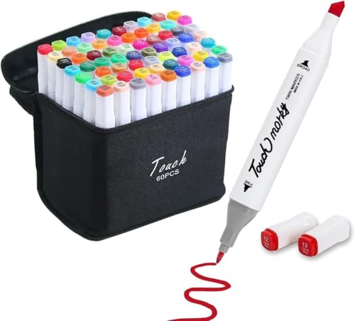 Caneta Marcador Para Colorir Desenho Profissional 60 Conjunto De Canetinhas Pontas Duplas Codificados por Cores Vivas para Desenho