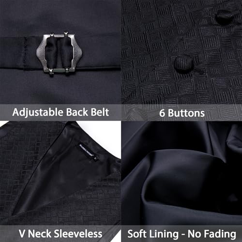 Image of Barry.Wang Men's Suit Vest Tie Bowtie Set Formal Silk Paisley Waistcoat Hanky Cufflinks Lapel Pin Set Wedding Party 7PCS