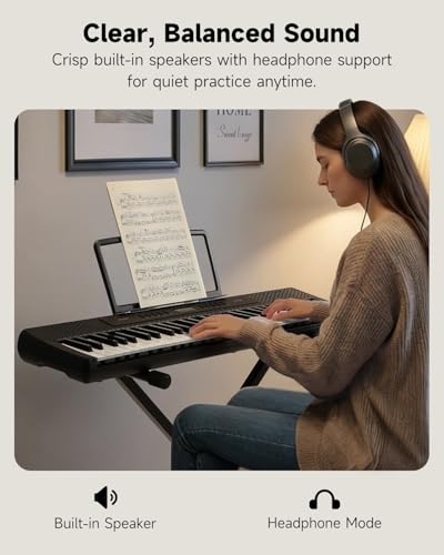 Donner 61 Key Keyboard Piano, Portable Electric Keyboard Bundle, Beginner Digital Piano with USB MIDI, Built-in Speakers, Headphones, X-Stand, Carry Bag, 300 Tones & 300 Rhythms, Black(DEK-60) - image 6