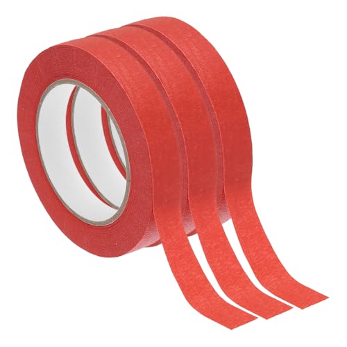 PATIKIL 20m x 1,9cm Krepppapier Klebeband Rot, 3 Rollen Universal Maler Kreppband Selbstklebend Malerkrepp Abklebeband für Malerarbeiten Dekoration zum Streichen Lackieren Renovieren
