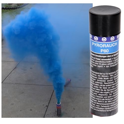 PYROWEB.DE Pyrorauch P80 mit Reißzündung in Rot Gelb Blau Orange Grün Lila I Feuerwerkskörper der Klasse 1 (Blau)