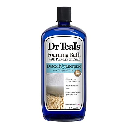Dr Teal's Foaming Bath with Pure Epsom Salt, Detoxify & Energize with Ginger & Clay, 34 Ounces (Packaging May Vary)
