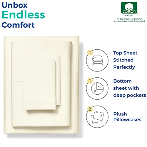 100% Cotton Short Queen Size Sheet Set - 4 Pc Set - Hotel Luxury Bed Sheets - Deep Pocket - Easy Fit - Breathable & Cooling Sheets - Comfy - 800 Tc Sateen Weave Ivory Bedsheets - Short Queens Sheets #TOP2