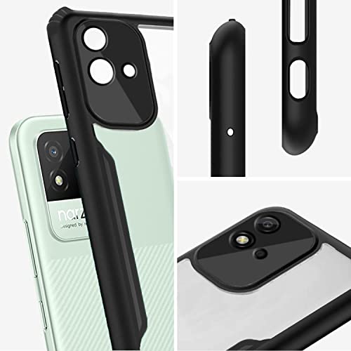 Image of Pikkme Plastic Realme Narzo 50i Back Cover Crystal Clear Transparent Back Ultra Hybrid Full Camera Protection Raised Edge with 360 Degree Protection Bumper Back Cover for Realme Narzo 50i (Black)