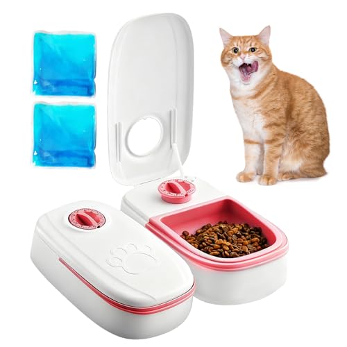 Mangiatoia automatica per gatti, cibo umido, 2 pasti, per gatti, con timer da 48 ore, 700 ml, per gatti e cani di piccola taglia, adatto per cibo umido e secco