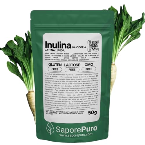 SaporePuro Inulina da cicoria 50 gr - CATENA LUNGA - Fibra vegetale prebiotica da radici di cicoria