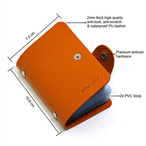Image of Soft Leather Credit Card Holder for Men & Women Bank Card Case with 24 Durable Plastic Insert Slots Slim Pocket Wallet ID Card Organiser Business Card Case Purse (Orange)