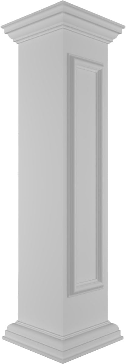 10"W x 48"H Straight Newel Post with Panel, Flat Capital & Base Trim (Installation kit Included)