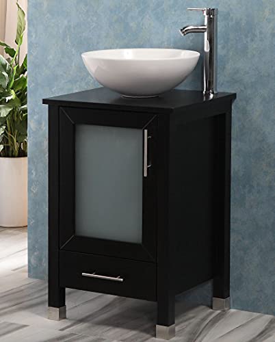 Qierao 20" Bathroom Vanity With Sink Combo Stand Cabinet And White Ceramic Vessel Sink And Stainless Steel Faucet, Black #TOP6
