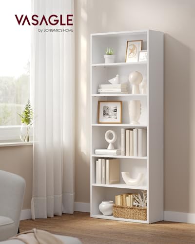 VASAGLE CUSTOS Collection - Bookshelf, 6-Tier Bookcase, Open Storage Shelf, 9.4 x 23.6 x 63.3 Inches, Cloud White ULBC166T14 の商品画像 1