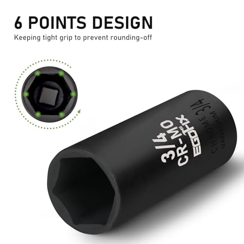 Image of 1 /2 inch Drive Deep Impact Socket, 3 /4 Inch SAE Socket, CR-MO 6 Point for Easy Removal of Axle Nut