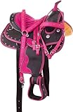 Synthetic Western Horse Saddle | 14 to 18 Inch | Comfy Horse Saddle with Tack Set | All Accessories Included | Equestrian Accessories Tack (Pink 2, 14.5' Seat)