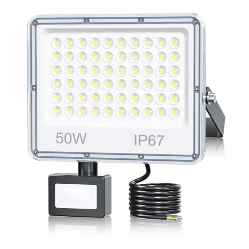 TOPAUBUB Projecteur LED Exterieur Detecteur de Mouvement 50W, Spot LED Extérieur Detecteur de Mouvement Etanche IP67 5000LM Blanc Froid 6500K pour Jardin(1...