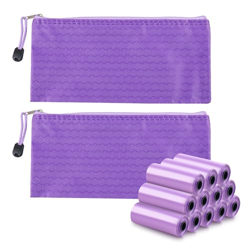 Image of 146Pcs Disposal Sanitary Napkin Bags, Purple Feminine Privacy Protection Sanitary Tampons Menstrual Liners Bag, Personal Disposal Hygiene Period Diapers Bag for Women (144pcs with 2pcs Zipper Bags)