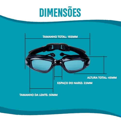 Óculos Natação 5SPORTS Esporte Aquático Vedação Não Entra Água Olhos (Preto)