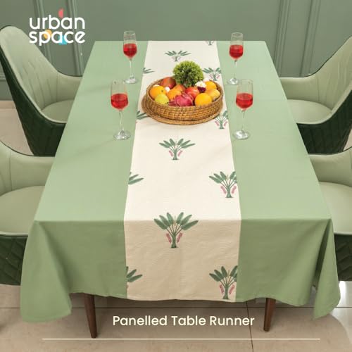 Image of Urban Space 100% Cotton Dining Table Cover for 4 Seater, Rectangular Table Cloth with Panelled Design, 4 Seater Cotton Table Cover(Palm Lagoon Green, 4 Seater, 48 inch x 72 inch)
