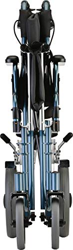 Nova Heavy Duty Bariatric Transport Chair With 400 Lb. Weight Capacity, 22” Extra-Wide Seat With Locking Hand Brakes, Flip Up Arms (For Easy Transfer), Anti-Tippers, 12” Rear Wheels, Color Blue #TOP7