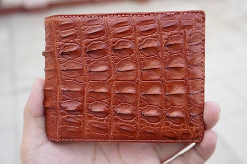 Genuine Mens Alligator Leather Double Sides Bifold Wallet Passcase Crocodile Horn Extra Capacity Bifold Wallet (Cognac-HornBack)2