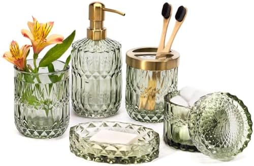Amazon.com: PYZX-HOME Glass Bathroom Accessories Set - Luxury 5 Pc Glass Bathroom Accessory Set ...