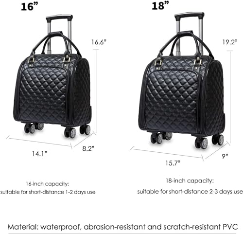 Durable Suitcase for Women Leather Softside Underseat Carry On Suitcases Travel Luggage With Spinner Wheels Retro Suit Case (Color : Black, Size : 16inch)2