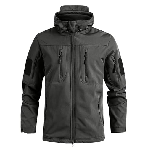 MOKBAY Anorak de Trabajo Chaquetas de Caza para Hombre con Cremallera Militares Gris Chaqueta Militar Invierno con Capucha Chaquetas para Trabajo Ropa Tactica Forro Polar Hombre Invierno Gris L