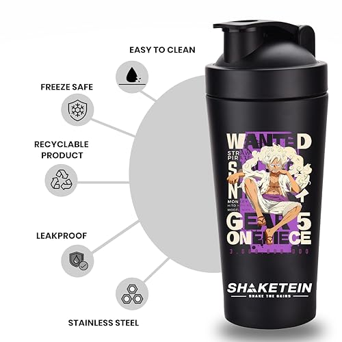 Image of Stainless Steel Gym Shaker Bottle 750ml | Leak Proof Protein Mixer Shaker | BPA Free | Metal Sports Water Bottle for Gym, Workout & Fitness (Anime-31-BLACK)
